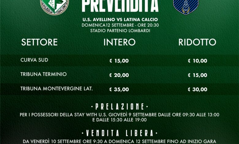 Photo of Avellino-Latina, da domani al via la prevendita dei biglietti per il match contro i pontini